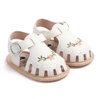 Baby Girl Sandals, PU Leather Non-slip Embroidery Flower Summer Flats Toddler Shoes for Casual Daily