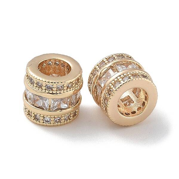 Brass Micro Pave Cubic Zirconia European Beads