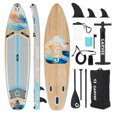 Garvee Inflatable Stand Up Paddle Board 10'6 Wide Stable 450LB Capacity PVC Material Non-Slip EVA Deck Camera Mount for Lake...
