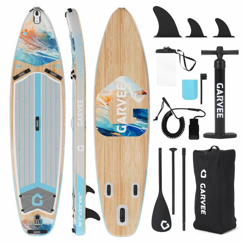 Garvee Inflatable Stand Up Paddle Board 10'6 Wide Stable 450LB Capacity PVC Material Non-Slip EVA Deck Camera Mount for Lake...