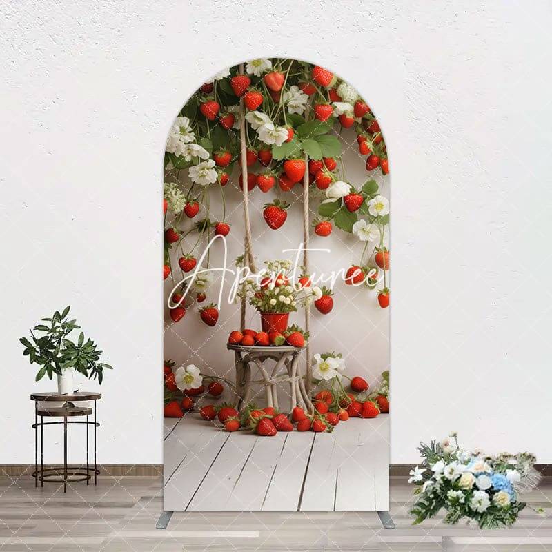 Aperturee Red Strawberry Vine White Floral Spring Arch Backdrop, 1.6X4FT(0.5X1.2M), 38.18 USD, arch backdrop kit, GLH0F812-A