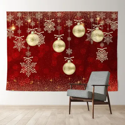 Aperturee Gold Bauble Glitter Snow Red Christmas Backdrop