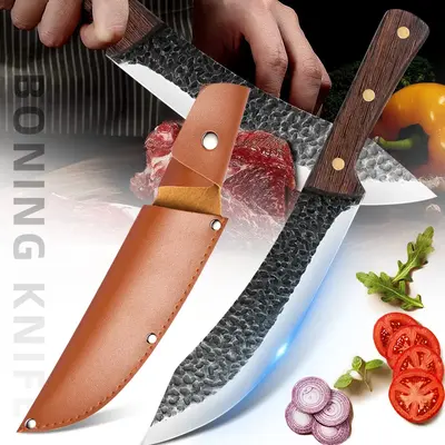 8.5'' Hand-Forged Meat Cleaver Knife - High Carbon Ultra-Sharp Butcher Knife with Ergonomic Handle for Meat Cutting, Chopping...
