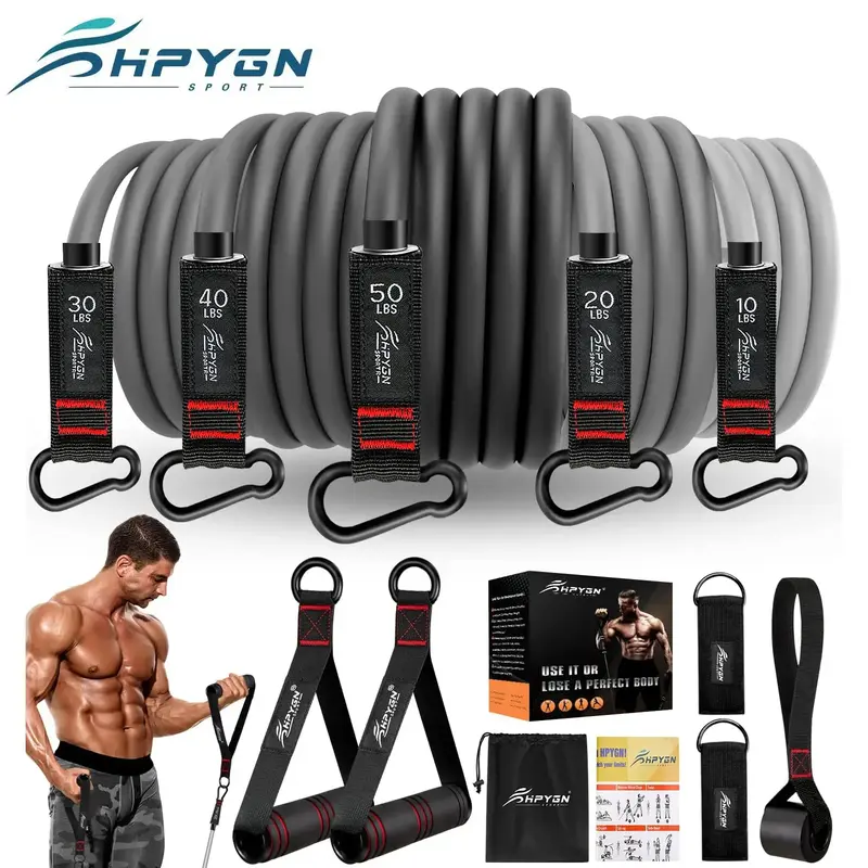 HPYGN Sport 150LBS Heavy Resistance Bands with Handles Set for Heavy Resistance Training Fitness Bands with Door Anchor & Ank...