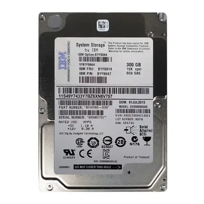 81Y9914 IBM 300GB 15000RPM SAS 6Gb/s 2.5-Inch 64MB Cache Hot Swap Hard Drive
