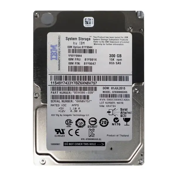 81Y9914 IBM 300GB 15000RPM SAS 6Gb/s 2.5-Inch 64MB Cache Hot Swap Hard Drive