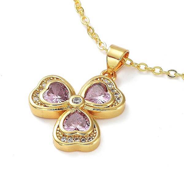 Golden Brass Rhinestone Pendant Necklace with Cable Chains