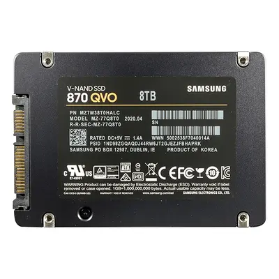 Samsung MZ-77Q8T0B/AM | 870 QVO Series 8TB 2.5-inch 6GB/s SATA 8GB Cache V-NAND 4bit MLC (QLC) Solid State Drive