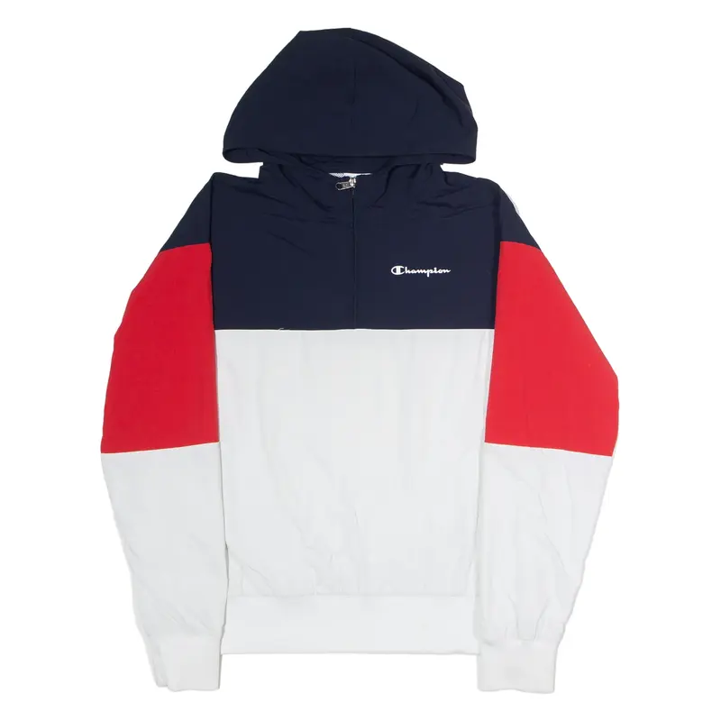 CHAMPION Womens Pullover Jacket White Hooded Colourblock L