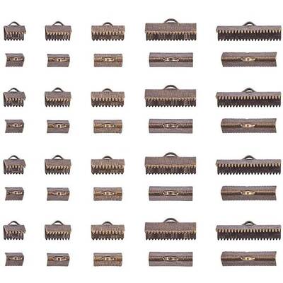 about 150pcs 5 Size Antique Bronze Brass Ribbon Ends Clamp Crimps Cord Ends with Loop for Bracelet Jewelry DIY Craft Making