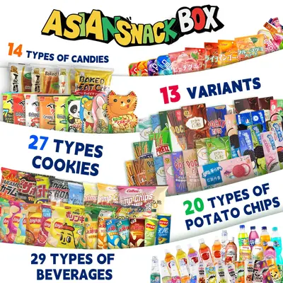 Asian Snack15 Full-size Box with 15 Items Including Casual Snacks Drama-Watching Cookies Potato Chips Beverages Bread Candies...