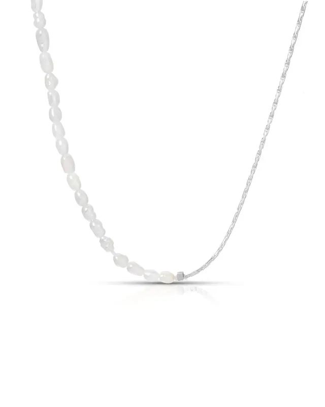 Assunta Gemstone Necklace | Metal Color: Silver | Gemstone: Freshwater Pearl