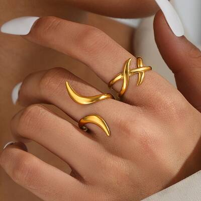 2Pcs 304 Stainless Steel Adjustable Cuff Rings Sets for Women