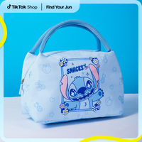 [Back to school] Disney’s Stitch Food Party Collection: Box-Shaped Lunch Bag in Light Blue - Perfect for School or Picnics,...
