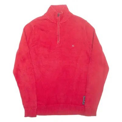 TOMMY HILFIGER Golf Mens Jumper Red 1/4 Zip Tight Knit S