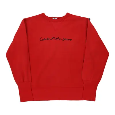 Calvin Klein Jeans Spellout Sweatshirt - Small Red Cotton