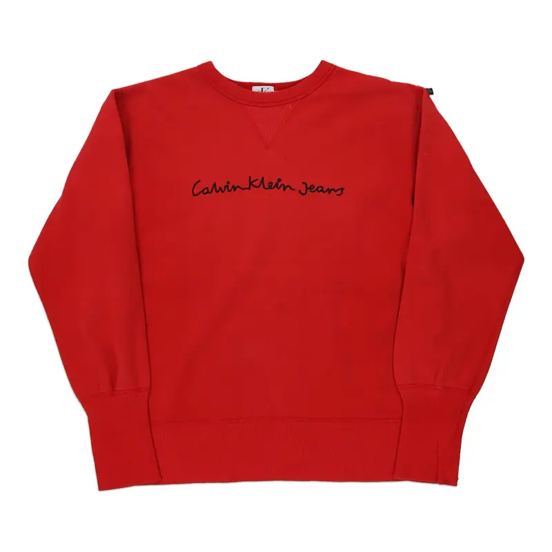 Calvin Klein Jeans Spellout Sweatshirt - Small Red Cotton