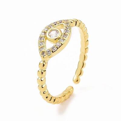 Clear Cubic Zirconia Evil Eye Open Cuff Ring