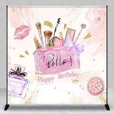 Aperturee Pink Cosmetics Perfume Custom Name Birthday Backdrop, 3X3FT(1X1M), 15 USD, custom birthday backdrops, DZAH0C909-O