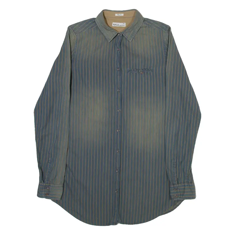 REPLAY Womens Shirt Grey Striped Long Sleeve M