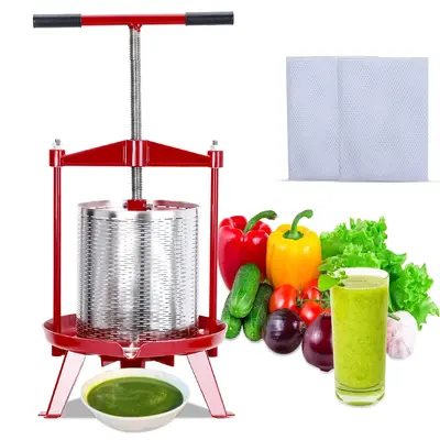 Garvee Manual Fruit Wine Press 3.69 Gal, Stainless Steel Fruit and Wine Press with T-Handle, Stable Triangular Structure, Win...