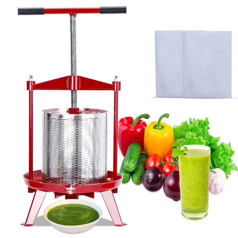 Garvee Manual Fruit Wine Press 3.69 Gal, Stainless Steel Fruit and Wine Press with T-Handle, Stable Triangular Structure, Win...