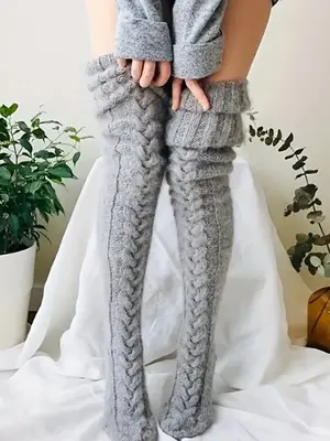 Women's Solid Textured Over The Knee Socks, Casual Warm Comfy Over The Knee Socks for Fall & Winter, Women's Socks for Daily ...