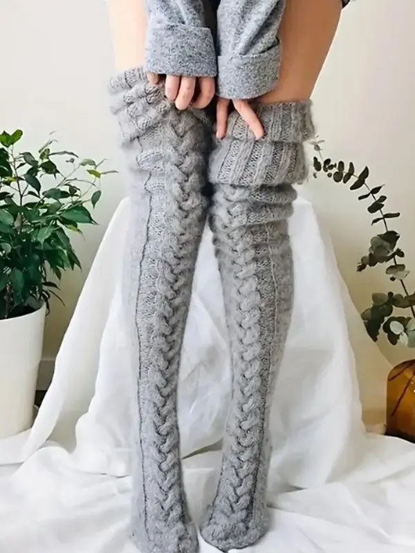 Women's Solid Textured Over The Knee Socks, Casual Warm Comfy Over The Knee Socks for Fall & Winter, Women's Socks for Daily ...