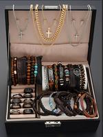 Punk Style Men's Jewelry Set, Mother's Day Gifts, Stainless Steel Cross Pendant Necklace & Rings & Bracelets, Fashion Jewelr...