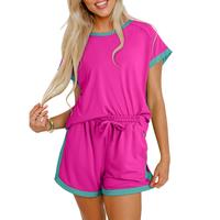 Dokotoo Women's 2 Piece Outfits Sweatsuit Casual Colorblock Short Sleeve Pullover Tops and Drawstring Shorts Pants Lounge Set...