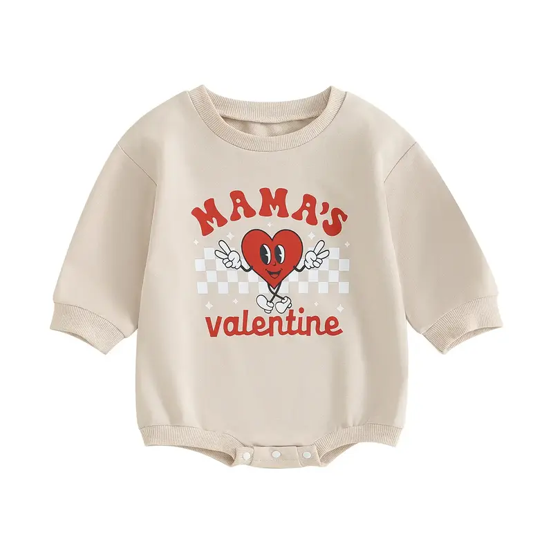 Baby Boy Girl Valentine's Day Clothes Sweatshirt Romper Long Sleeve Crew Neck Heart Letter Print Daddy /Mama's Valentine Jump...