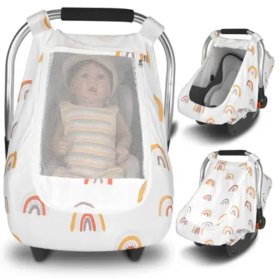 Car Seat Covers for Babies, Large Window Baby Car Seat Covers, Stretchy Seat Canopy Cover with Breathable Peekaboo, Kick-Proo...