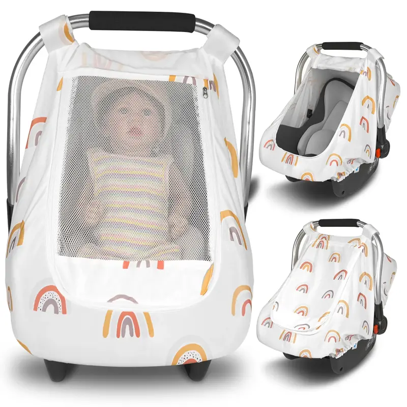 Car Seat Covers for Babies, Large Window Baby Car Seat Covers, Stretchy Seat Canopy Cover with Breathable Peekaboo, Kick-Proo...
