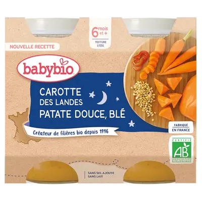 Babybio Dinner Jars - 6 + months - Carrot, Sweet Potato, Wheat - ORGANIC 2X200G