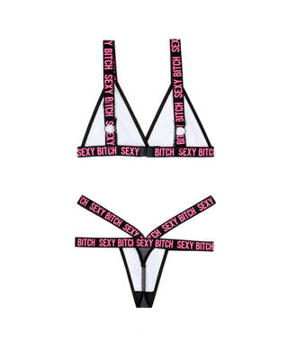 Sexy Bitch Bralette and Strappy Panty Set - Black - S/m