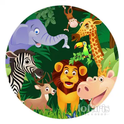 Aperturee Safari Jungle Cartoon Animal Round Birthday Backdrop | Round Birthday Backdrop Cover | Custom Round Backdrop | Birt...