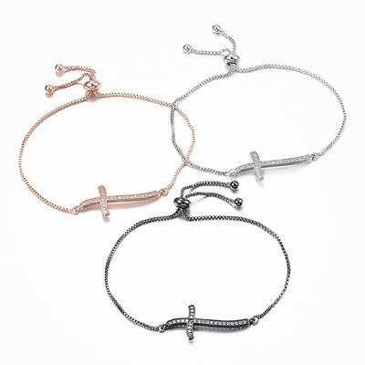 Adjustable Brass Micro Pave Cubic Zirconia Slider Bracelets