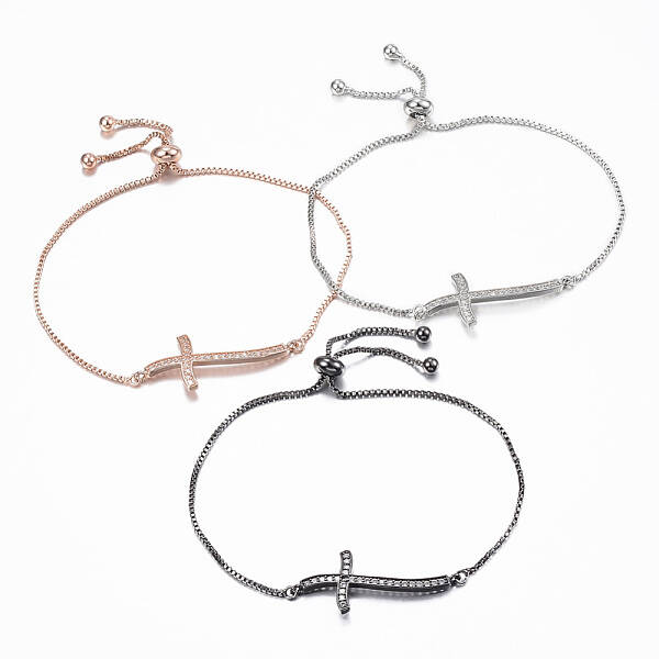 Adjustable Brass Micro Pave Cubic Zirconia Slider Bracelets