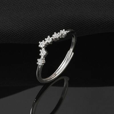 Constellations Rhodium Plated 925 Sterling Silver Micro Pave Clear Cubic Zirconia Adjustable Rings for Women