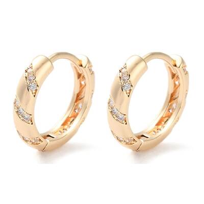 Brass Micro Pave Clear Cubic Zirconia Hoop Earrings
