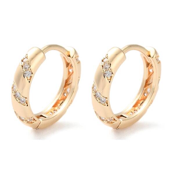 Brass Micro Pave Clear Cubic Zirconia Hoop Earrings
