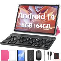 PYNAREL Tablet 10.1 Inch Android 14, 2 in 1 Portable Device with Keyboard, Mouse, Case, Stylus, 8(4+4)GB RAM 64GB ROM, Dual C...