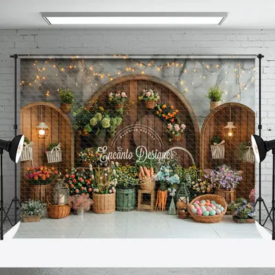 Grey White Wall Floral Easter Photography Backdrop - Aperturee