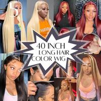 40inch 13x6 Lace Frontal Wig Brazilian Human Hair PrePlucked Blonde 180% Density Long Straight Transparent Lace Front Wigs na...