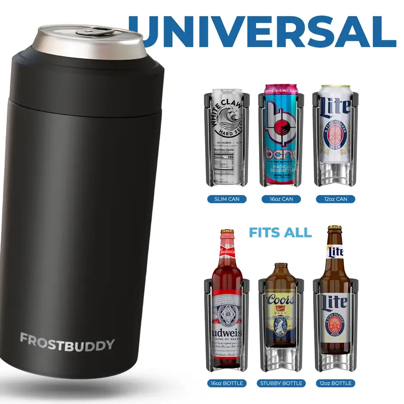 Universal Buddy | Fits 12oz Cans, Slim Cans, 120z Bottles, 16oz Cans | Coffee Cup | Double Wall Insulated Drinkware