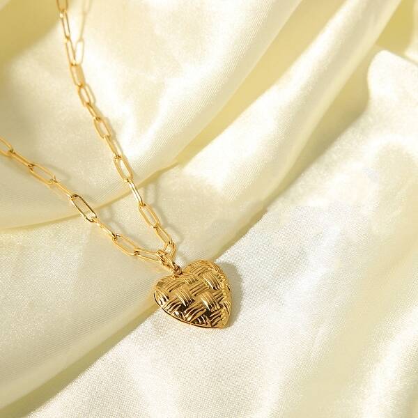 Stainless Steel Vintage French Heart Pendant Paperclip Chain Necklaces