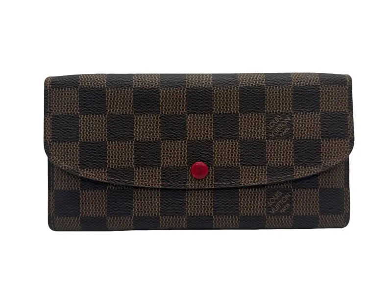 Pre-owned Louis Vuitton Leather Small Leather Goods Damier Ebene Emilie Wallet in Red