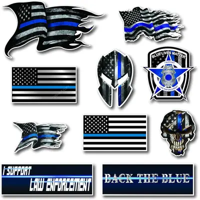 Small Mega Variety Pack of Thin Blue Line Skull Police Officer Blue Lives Matter American Flag Vinyl Decal Sticker Car Truck ...