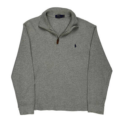 Polo By Ralph Lauren 1/4 Zip - Large Grey Cotton Blend