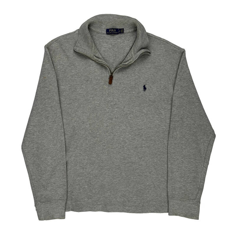 Polo By Ralph Lauren 1/4 Zip - Large Grey Cotton Blend